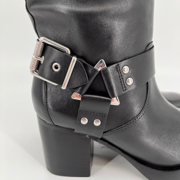 Schutz Kiara Block Heel Boots Size 8.5B Black Leather Square Toe Slip On - Picture 11 of 16
